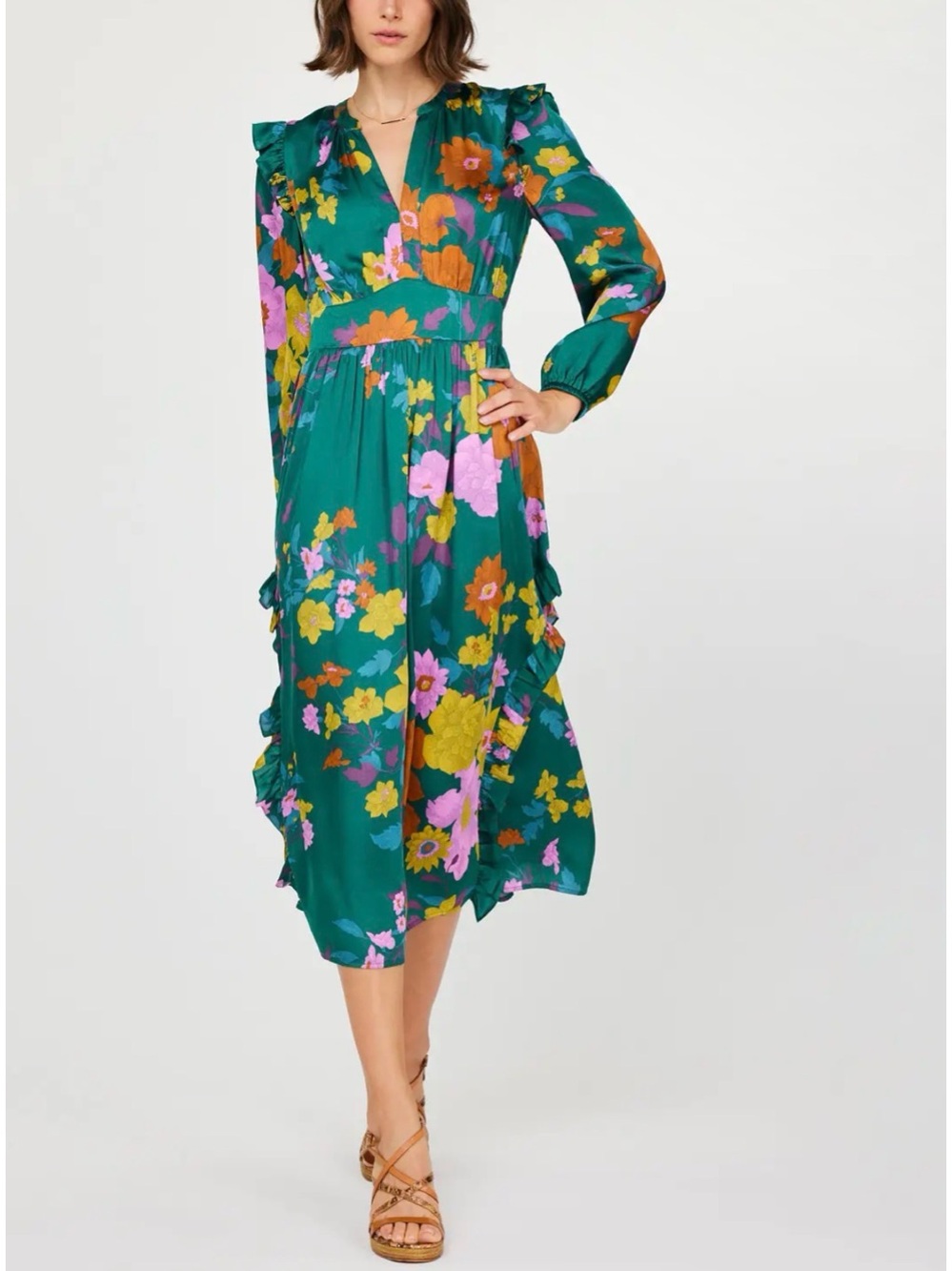 Current Air Floral Ruffle Midi Dress